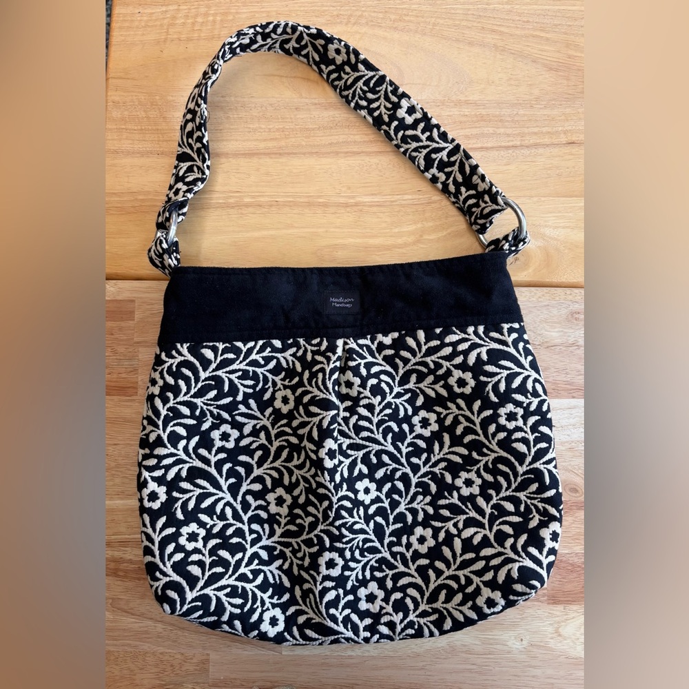 Madison Handbags Floral Black and White Shoulder Bag